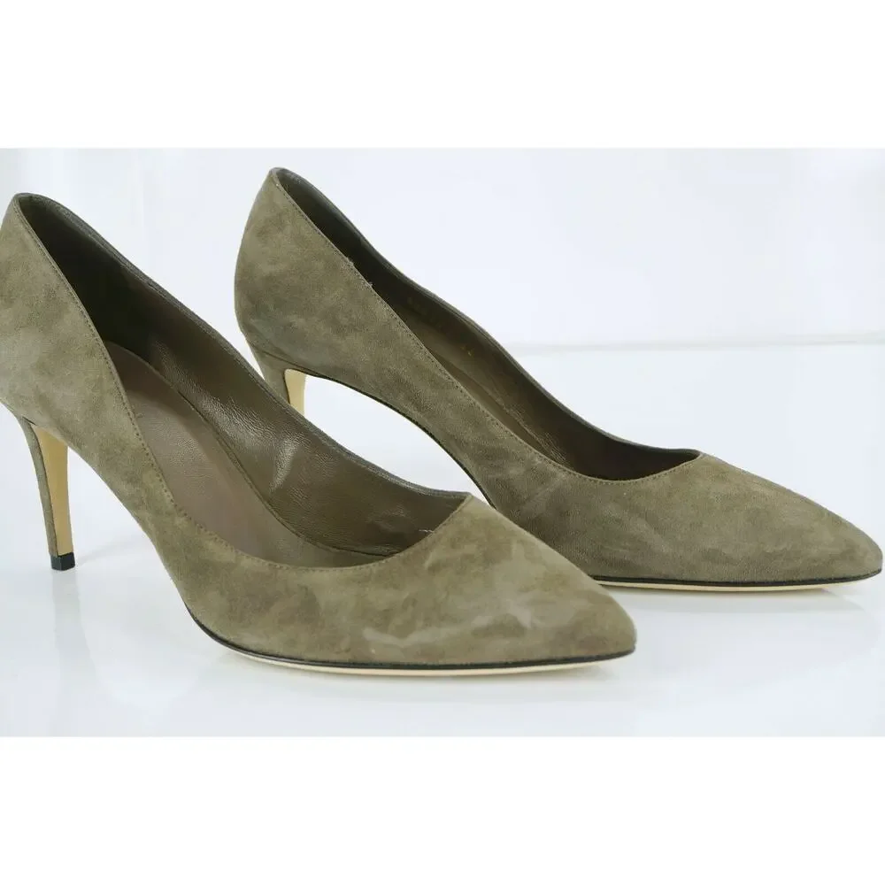 Gucci Brooke Classic Taupe Distressed Suede Pointed Toe Pump SZ 38 New